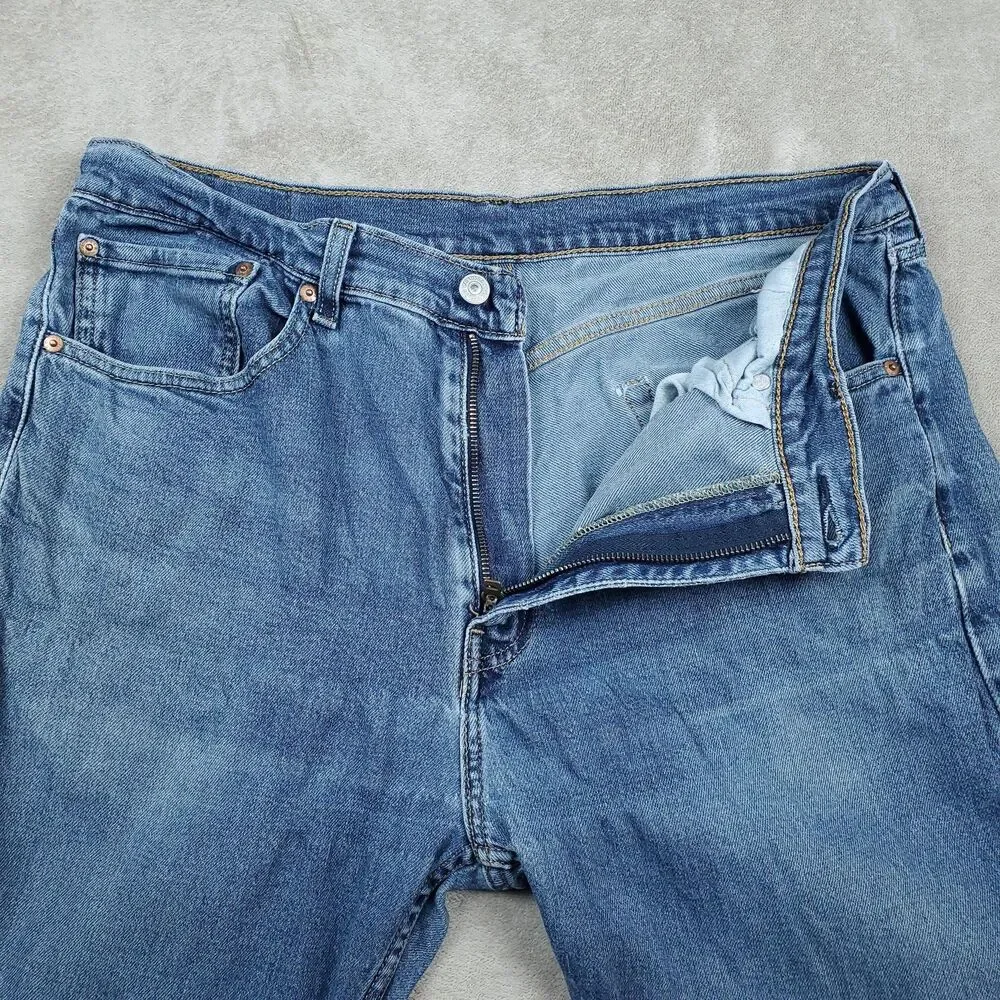 Levis 505 Jeans Mens 36x34 Blue Medium Wash Straight Zip Fly Regular Fit Denim